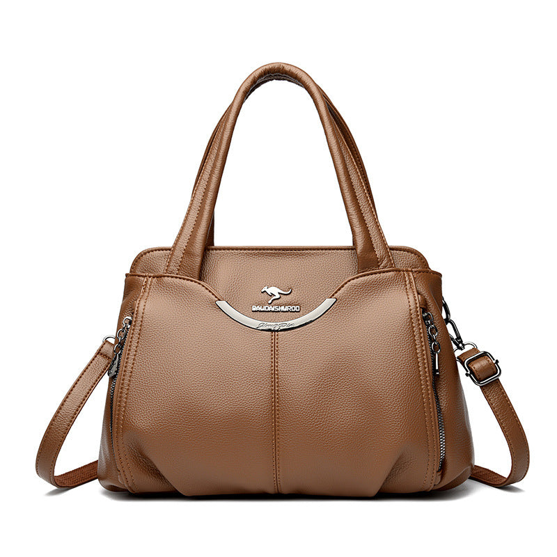 Beige Leather Women’s Cross Body Handbag with Adjustable Strap