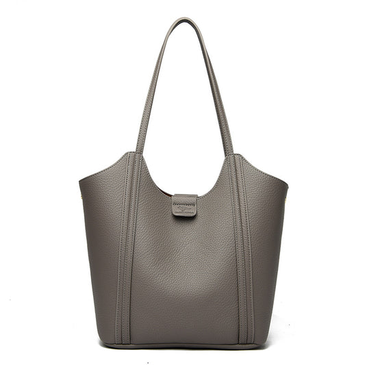 Grey Soft Leather Shoulder Bag for Women